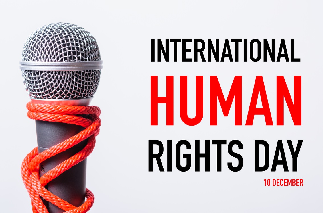 Rope on microphone with INTERNATIONAL HUMAN RIGHTS DAY 10 DECEMBER text