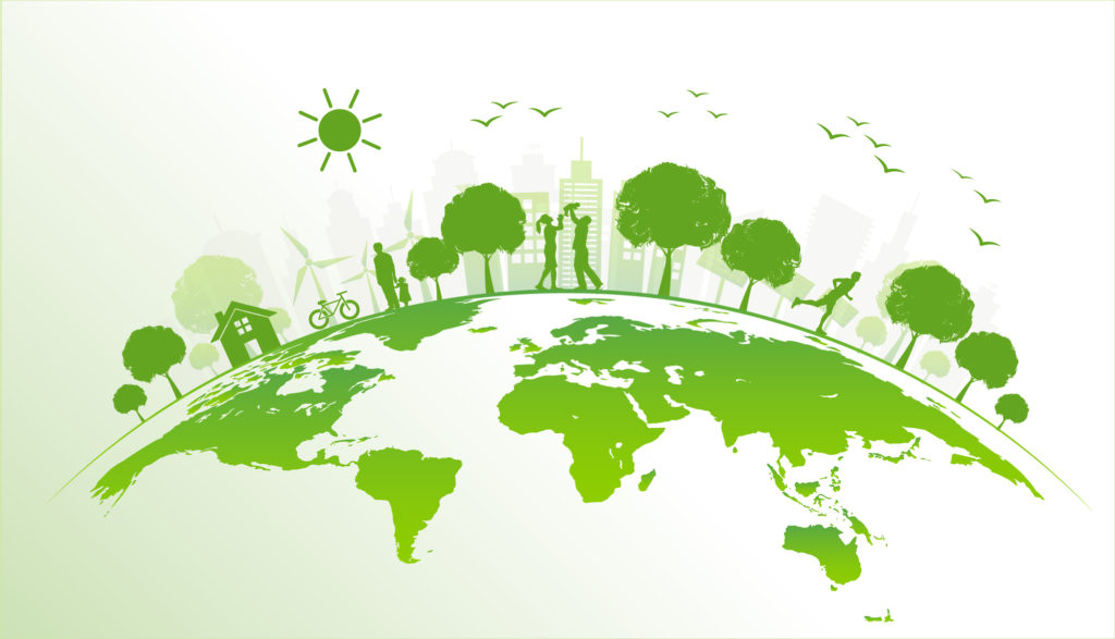 Banner design for sustainable development and eco friendly concept with green city and world environment day, vector illustration
